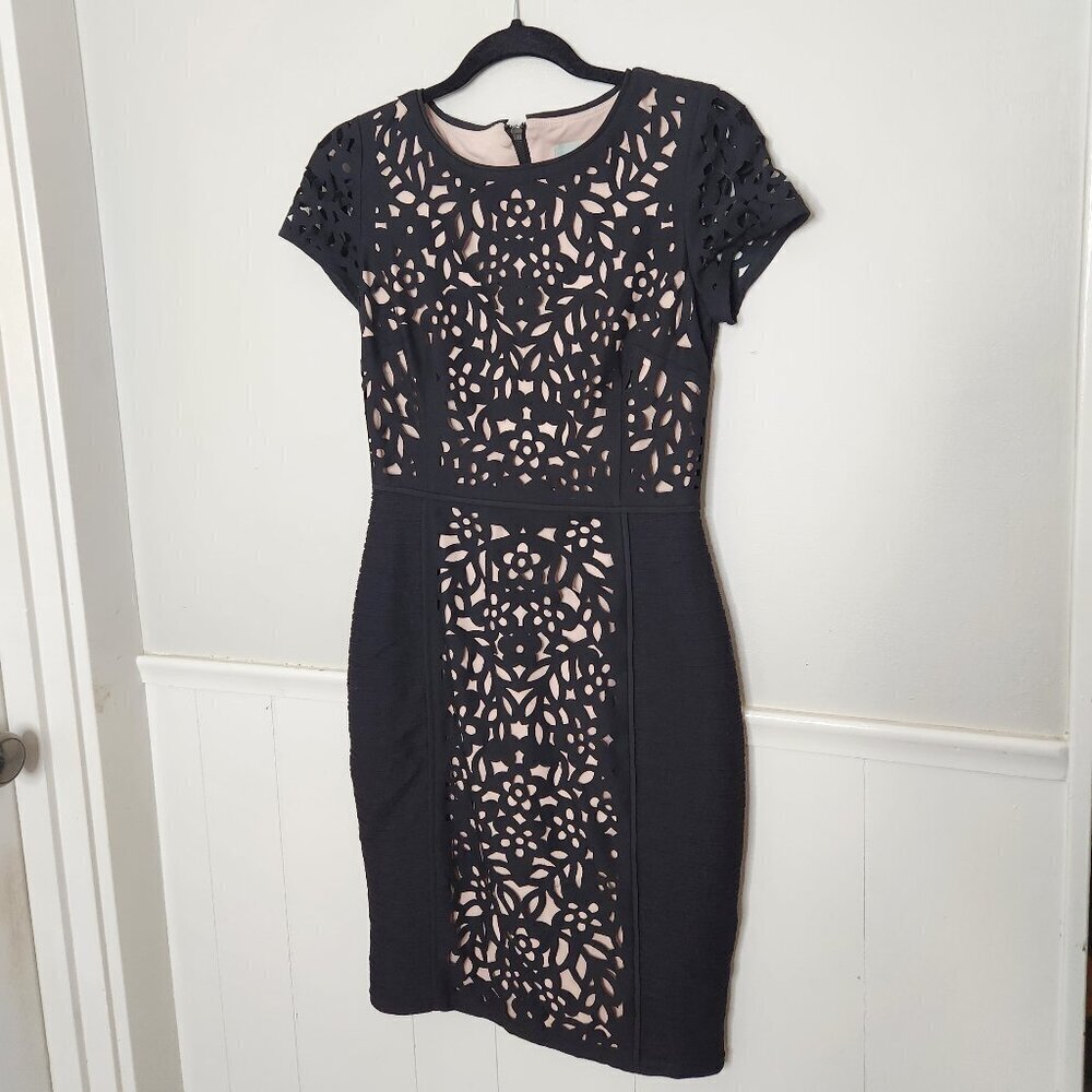 MAEVE Anthropologie Black Laser Cut Sheath Dress